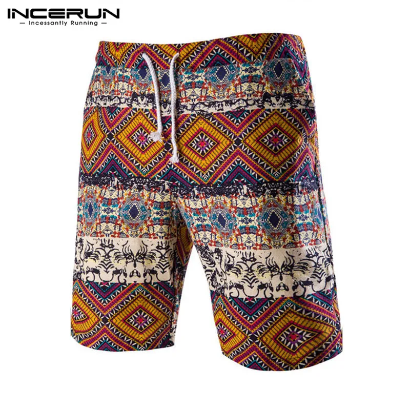 Yellows Shorts INCERUN винтажные мужские шорты с принтом, повседневные шорты с завязкой, хлопковые Летние Гавайские шорты, Мужская одежда, уличная одежда размера плюс - Цвет: Yellows Shorts