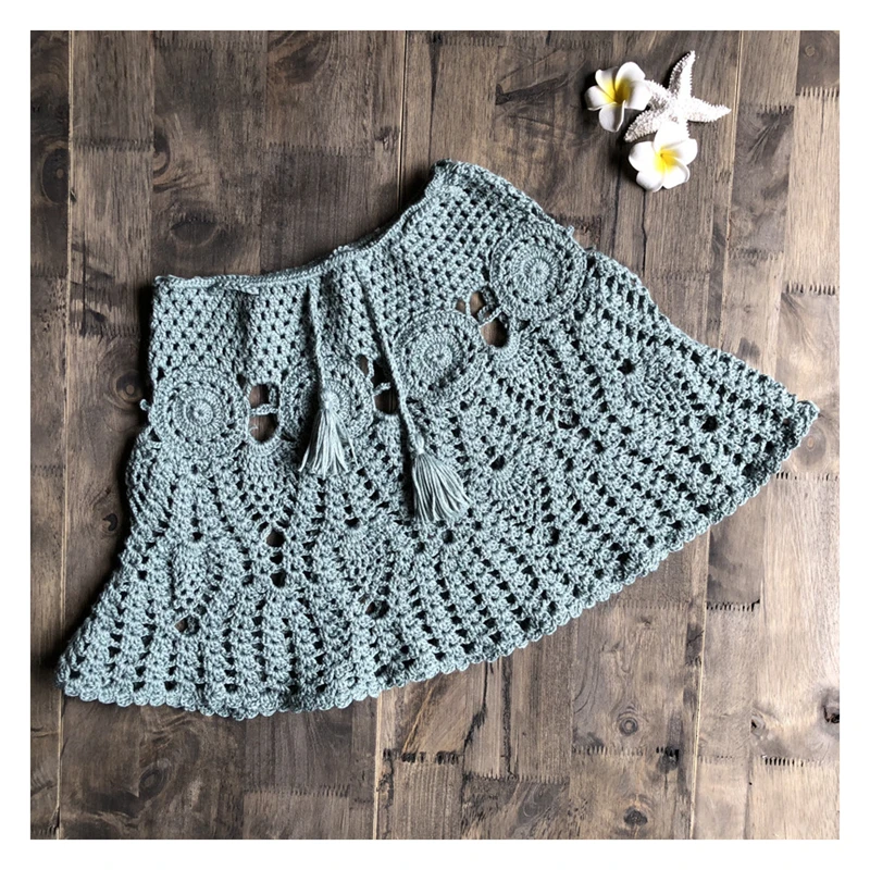 Handmade Crochet Bikini Skirt Women Sexy Hollow-out A-Line Skirt