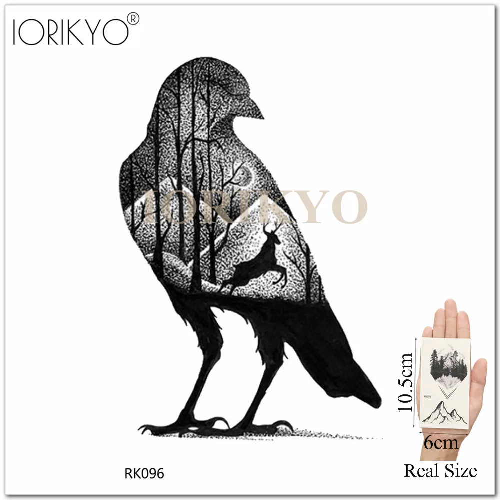 IRK096 Новинка, Мужская водонепроницаемая Татуировка ворона, рука, Геометрическая, ствол, временная татуировка, женские наклейки на лодыжки, кукольная линия, звезды, фальшивые татуировки, луна - Цвет: IRK096
