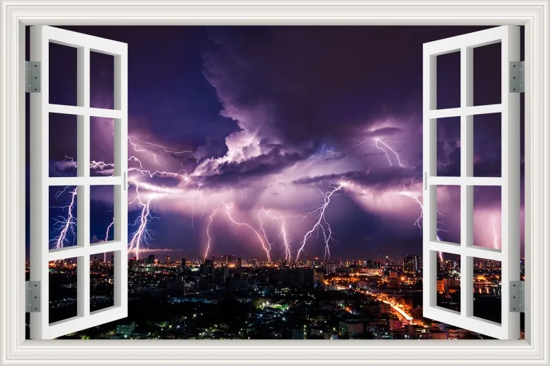 13 3d Вид из окна стены удивительный Lightning Пейзаж Современная Природа обои фрески Стикеры наклейка виниловые Home Decor Гостиная - Цвет: 13