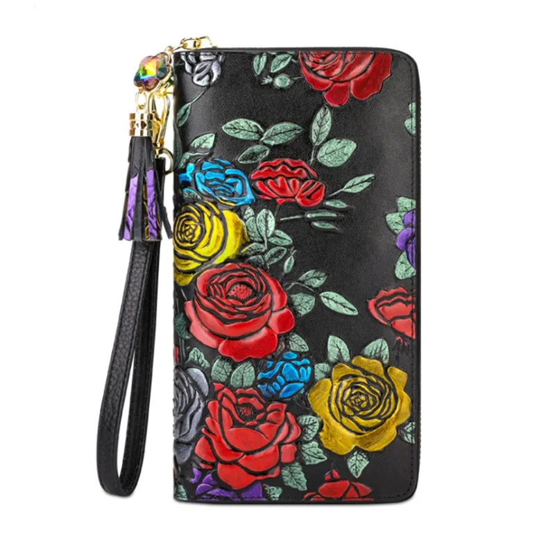 Высококачественный кошелек из натуральной кожи для женщин кошельки с розами
