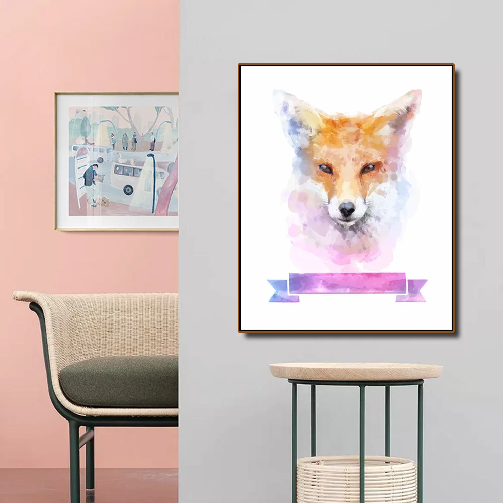 

Laeacco Watercolor Fox Decoration Canvas Painting Calligraphy Pictures For Living Room Bedroom Artwork Modern Home Wall No Frame