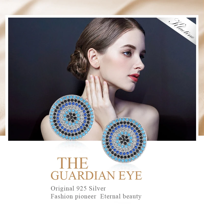 Kaletine, 925 пробы, серебряные серьги сглаза для женщин, голубой камень, CZ Кристалл, удача, индейка, серьги-гвоздики, ювелирное изделие, мода