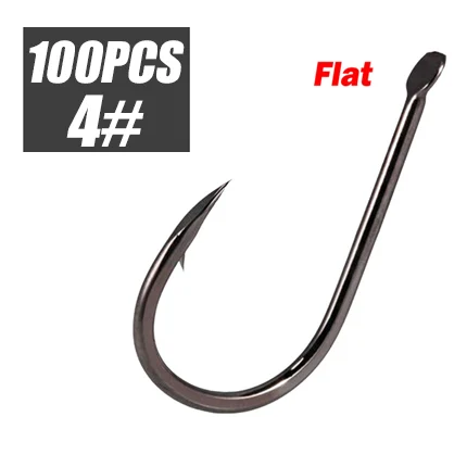 100PCS Flat 4 100 шт., 1 коробка, Стальные рыболовные крючки, карповый крючок, рыболовный джиг, набор головок, рыболовные крючки для ловли карпа - Цвет: 100PCS Flat 4