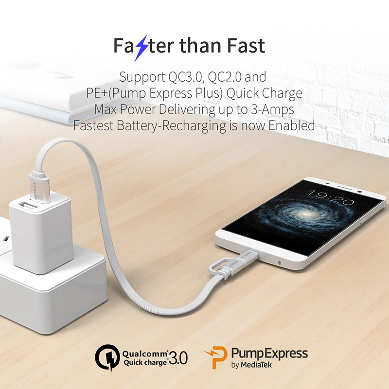 AIFFECT 3 Pack 2 in 1 USB Type C Cable Micro 1M For Phone Tablet Camera Fast Charge Support for QC3.0/2.0 | Мобильные телефоны и