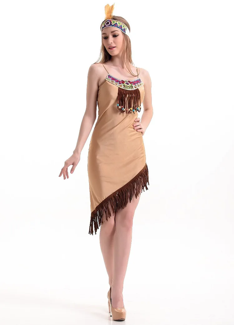 Native American Costume 2016 COS Brown Indians party dress sexy uniform Halloween Princess Carnival Adult Outfit | Тематическая