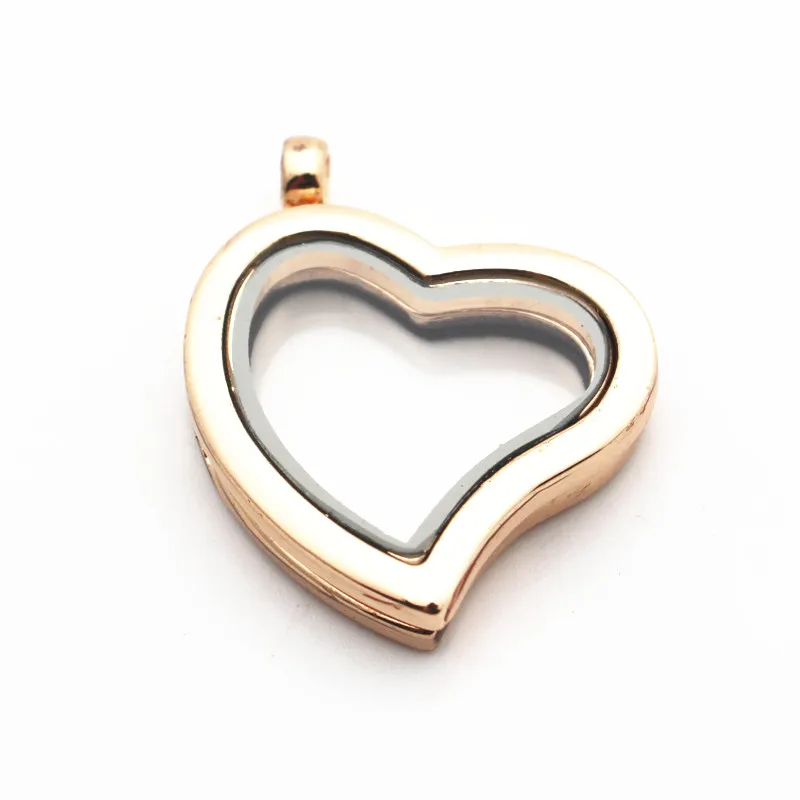 

Newest 6pcs/lot Rose Gold Heart Floating Locket Zinc Alloy Magnetic Open Glass Locket For Women Pendant Necklace Jewelry