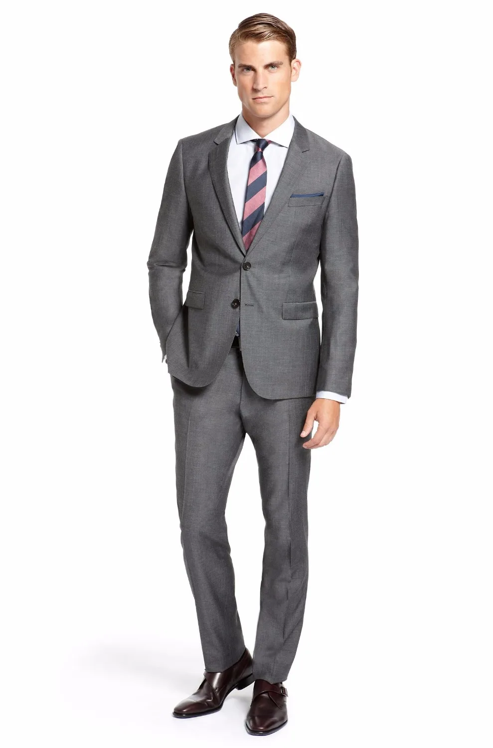 Gray simple suit business groom tailor custom brand men's slim dress jacket + pants | Мужская одежда