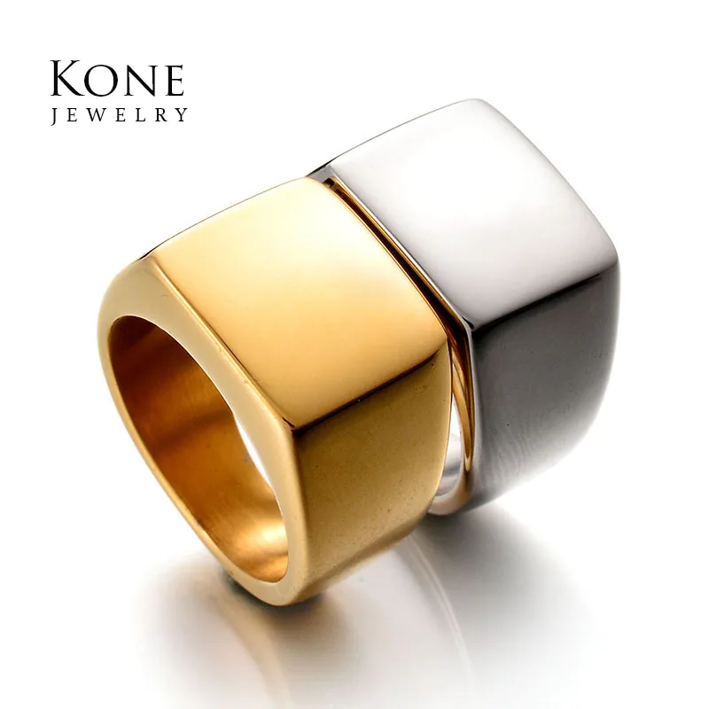 3 Color Punk Polished Stainless Steel Big Midi Ring Smooth Signet Band For Rapper Men Biker | Украшения и аксессуары