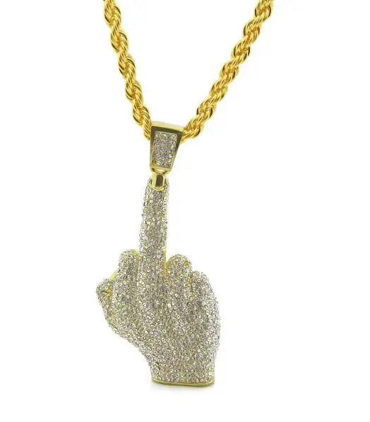 gold 6mm rope chain Хип-хоп мужские золотые стразы, подвески с большими средними пальцами, ожерелья с 6 мм, 30 дюймов, цепочка на веревке, ювелирные изделия - Окраска металла: gold 6mm rope chain