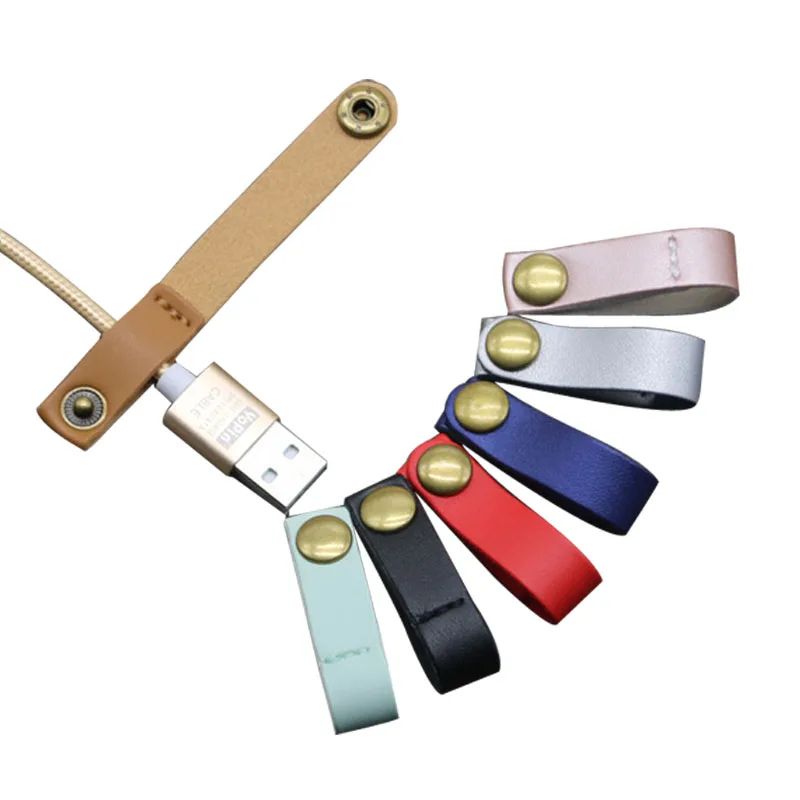 2 шт. Кожаный USB шнур Органайзер кабель для передачи данных кабель для наушников держатель провода зажим мягкий зарядный кабель обертка с кнопкой