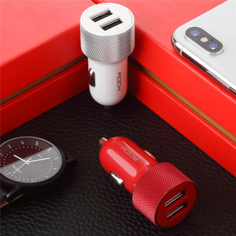 ROCK Dual USB выход Автомобильное зарядное устройство 5V2. 4A Быстрая зарядка мобильный