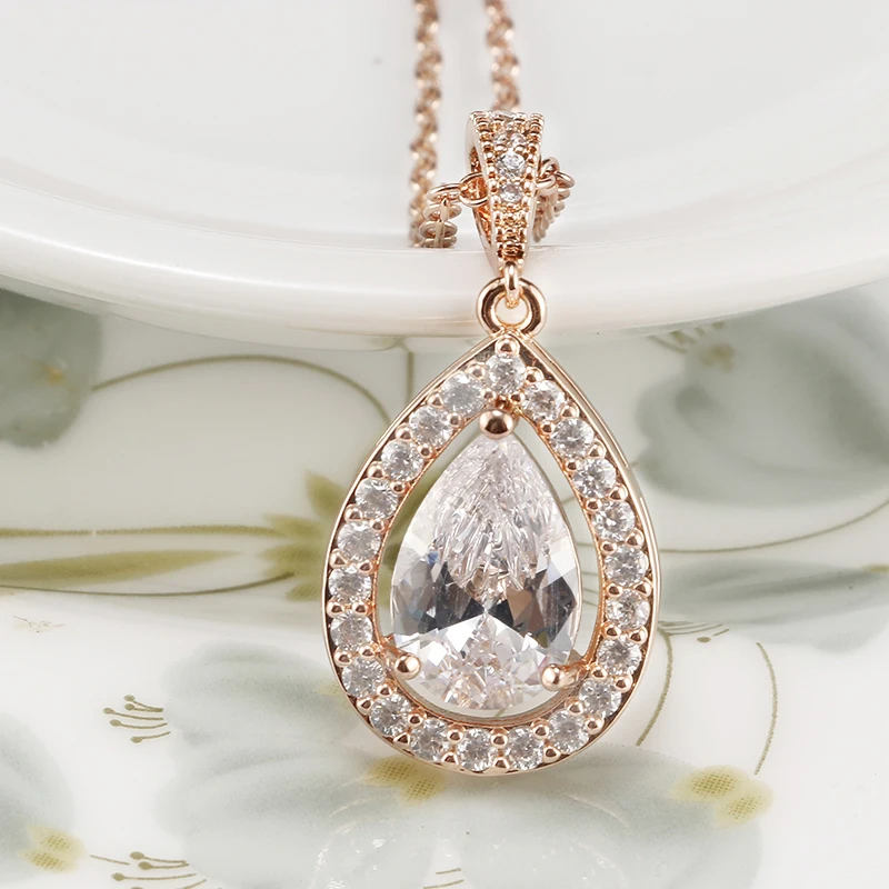 Fashion Water Drop Pear Shaped Pendant Necklace with Top Quality AAA+ Cubic Zircon For Female Jewelry | Украшения и аксессуары