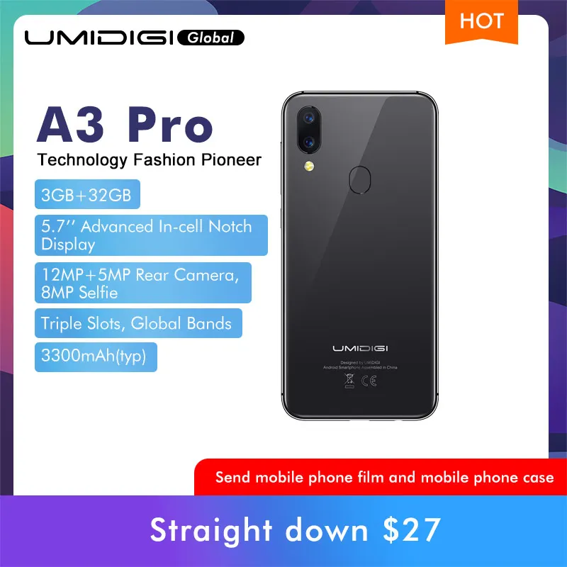 UMIDIGI A3 Pro глобальная лента 5 7 &quot19:9 полноэкранный смартфон 3 ГБ + 16 GB/32 GB Quad core Android 8 1