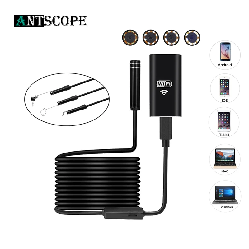 HD 2.0MP Wifi Wireless USB Endoscope Hard Cable Android IOS PC 8 LEDS 720P 8mm Lens Car Flexible Camera Waterproof 10 | Безопасность и