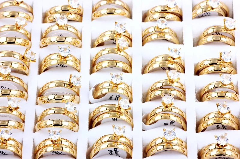 Wholesale Bulk Couple rings Women's 12Sets Gold CZ Stone Husband Birthday Xams Gift Men's Fashion Valentine's Wedding ring |