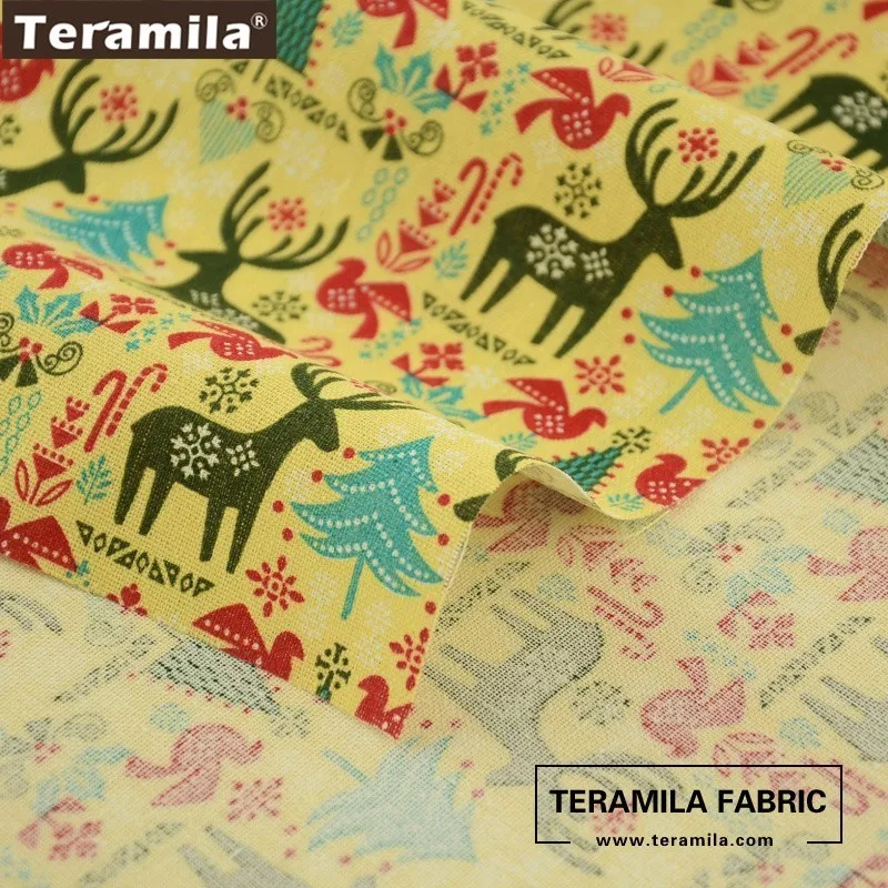 Teramila Cotton Linen Fabric Classical Light Yellow Quilting Sewing Pillow Curtain Printed Christmas Series Home Textile | Дом и сад