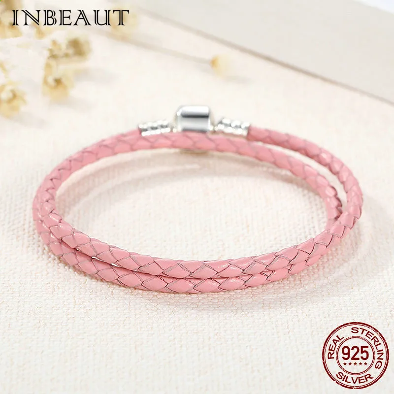 INBEAUT настоящая 925 пробы, серебряная Двойная Цепочка из натуральной кожи, новинка, модный элегантный свадебный браслет принцессы, ювелирное изделие - Окраска металла: a911
