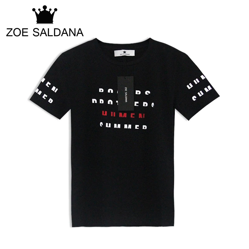 Зои салдана 2017 Лето Письмо Печатные мужские футболки краткое граффити молодежь