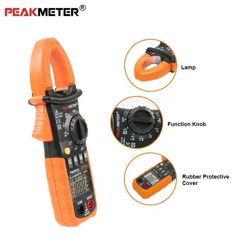 Цифровой токоизмерительный зажим PEAKMETER PM2008A с автоматическим выбором диапазона