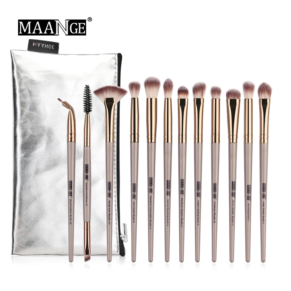 12pcs bown with bag MAANGE Pro 6/12 шт глаз кисти для макияжа набор с Cosmestic сумка розовое золото Макияж Кисти кисть для растушевки теней Кисть для макияжа Набор для макияжа бровей - Handle Color: 12pcs bown with bag