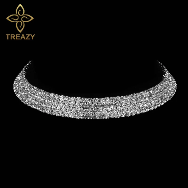 TREAZY, женские Стразы, серебрянное колье, чокер, цветные, свадебные, вечерние, хрустальные, воротник, колье, цепочка, ожерелье, ювелирное изделие