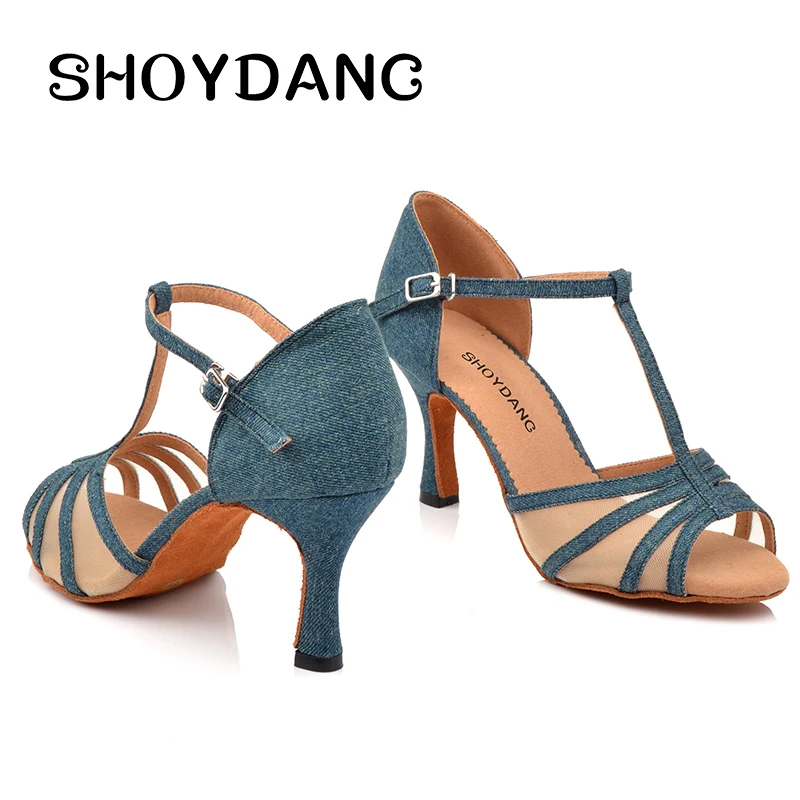 SHOYDANC Sneakers Dance Shoes Denim And Mesh Blue Latin Women's Soft Bottom Salsa Tango Ballroom 5033 | Спорт и развлечения