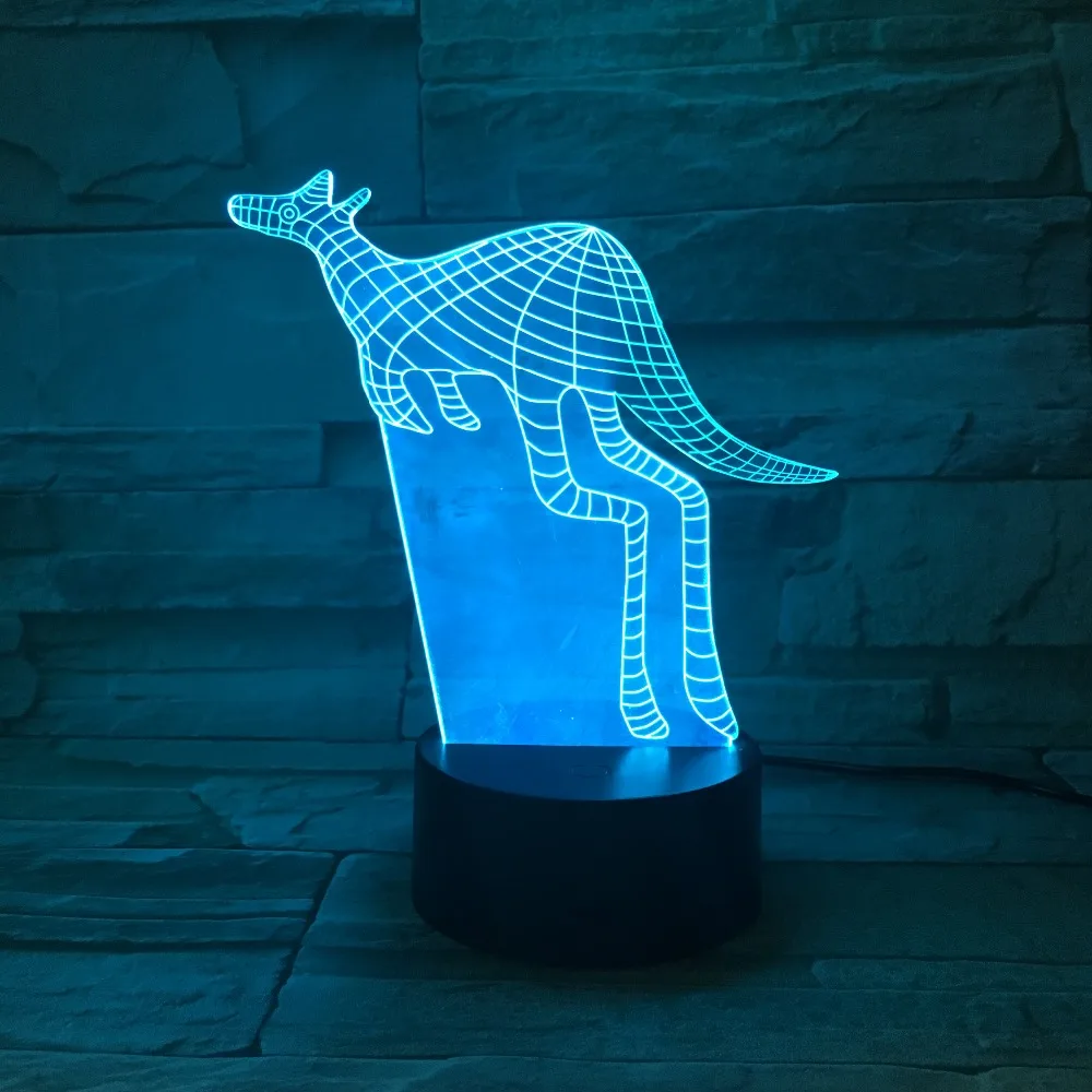 Кенгуру 3D акриловый ночник USB светильник для сна 3AA батарея питания настольная