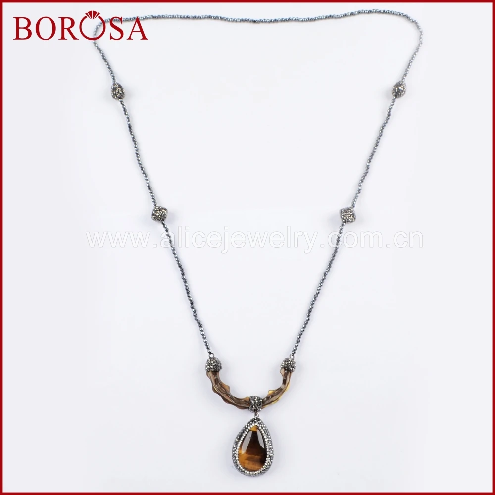 BOROSA Druzy 3 шт. подвески в виде тигрового глаза 36 дюймов длинные черные бусы ожерелья
