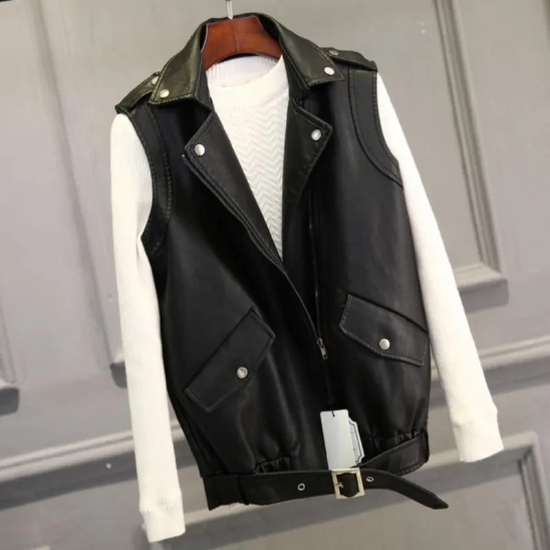 

Autumn Punk Leather Jacket For Women Motorcycle Biker Coat Jaquetas Feminino Belted Design Zipper Casaco Feminino Free Shipping