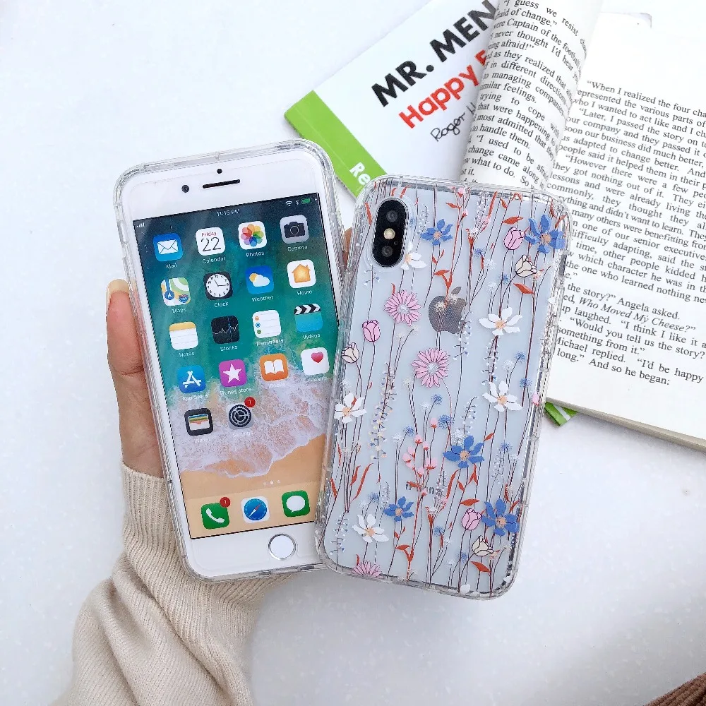 Для iPhone X XS MAX XR Мягкий силиконовый чехол для телефона с красным цветком iphone 7 6 6S 7Plus