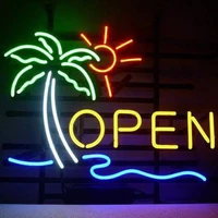 palm tree sun open glass neon light sign beer bar