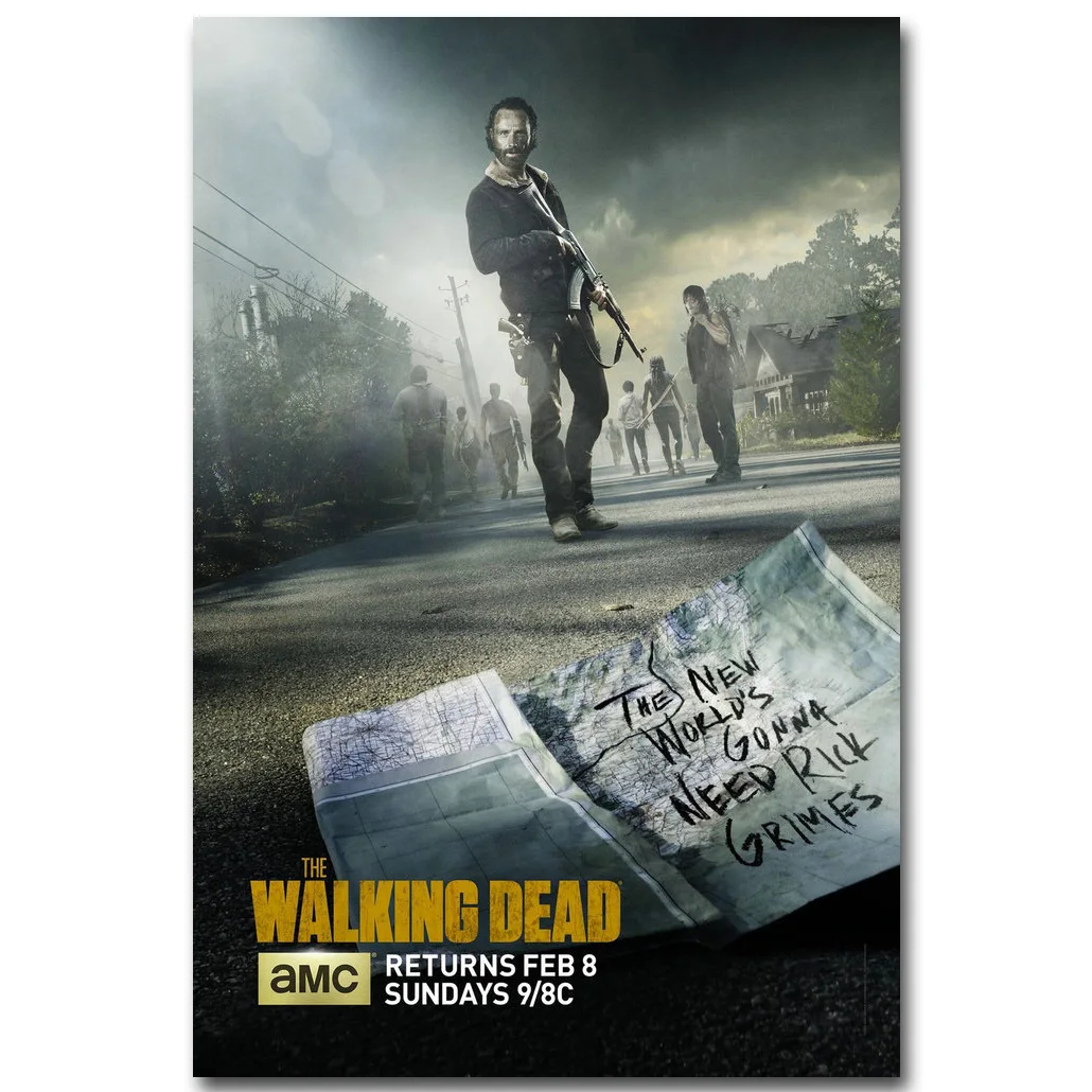 The Walking Dead Art Шелковый тканевой плакат с принтом 13x20 24x36 дюймов ТВ серии картина для комнаты украшения стен Рик Дэрил 040 - Цвет: Бургундия