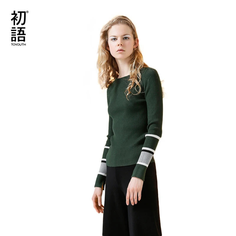 Toyouth вязаные свитера осень 2017 г. Женские полосатые Лоскутные О-образным вырезом
