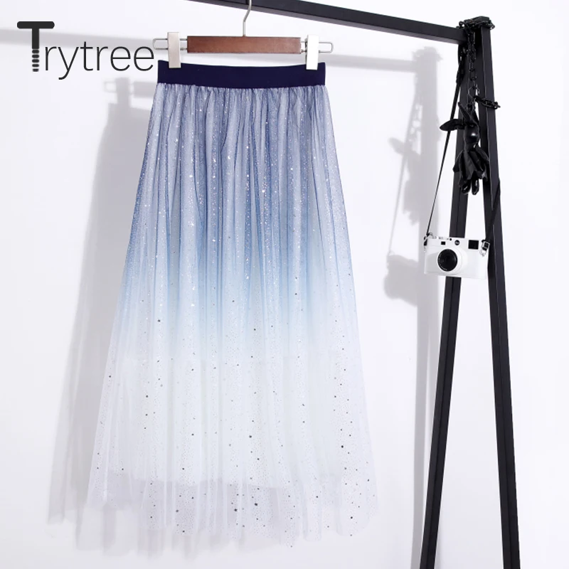 Женская двухслойная сетчатая юбка Trytree романтичная Лоскутная трапеция до