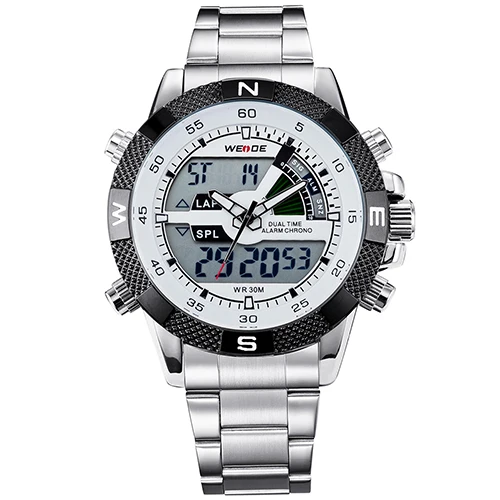 White WEIDE, нержавеющая сталь, ремешок, аналоговый, цифровой, AlarmAuto, хронограф, мужские спортивные часы, кварцевые часы, relogio masculino relojes - Цвет: White