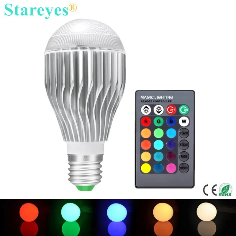 Цветная светодиодная лампа E27 9W RGB 1 шт. круглый шар беспроводной пульт