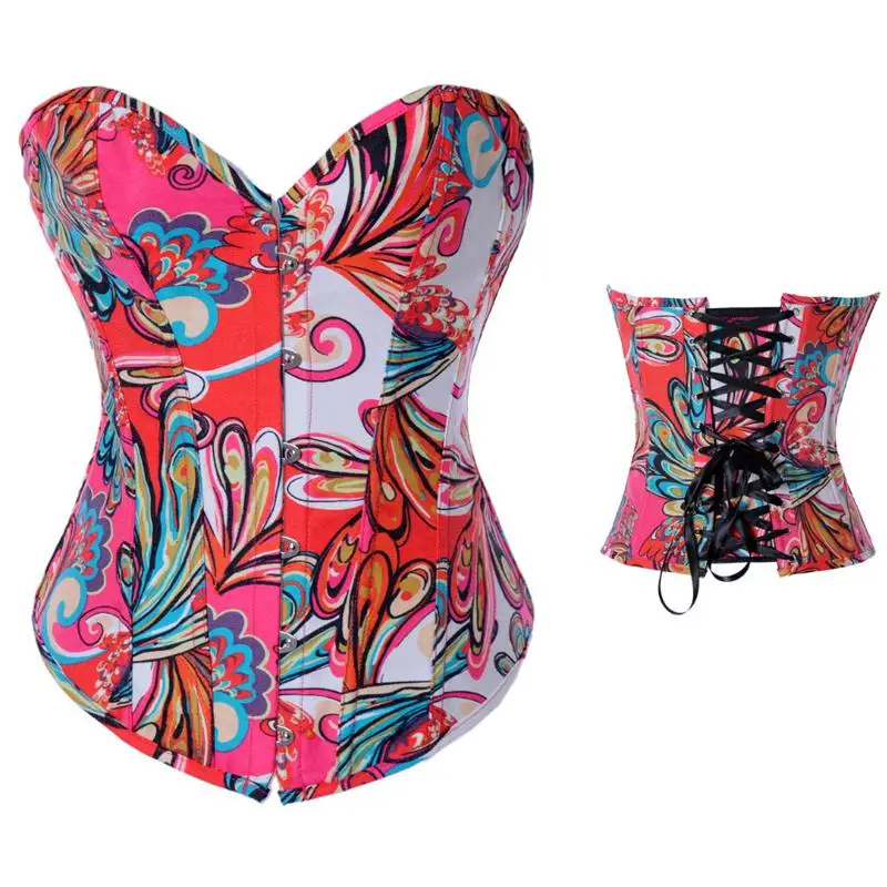 Синий Розовый Зеленый женский цветочный узор без бретелек Бюстье корсет Overbust