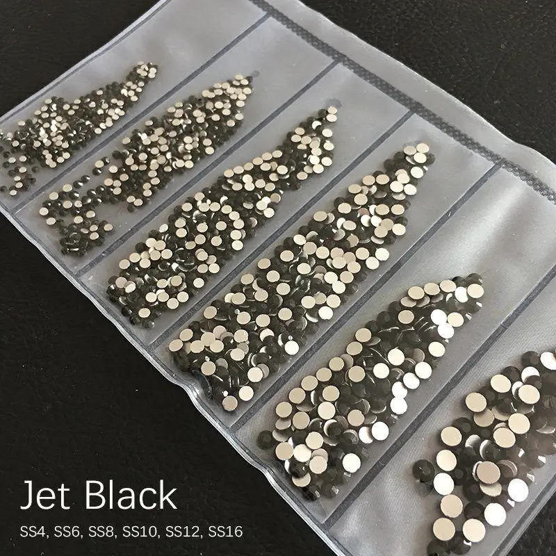 Jet Black SS4-SS16 Стразы для дизайна ногтей с плоской задней поверхностью Блестящий Кристалл DIY Ювелирные изделия бриллианты дизайн аксессуары для маникюра - Цвет: Jet Black