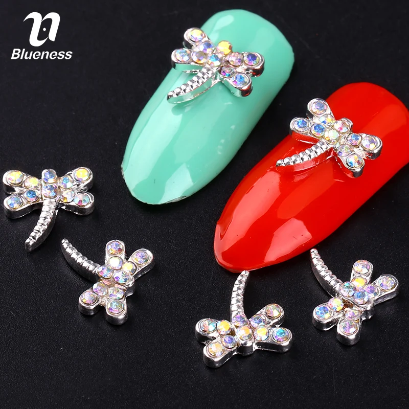 3d украшения для дизайна ногтей 10 шт Красочные Стрекозы с Стразы наклейки