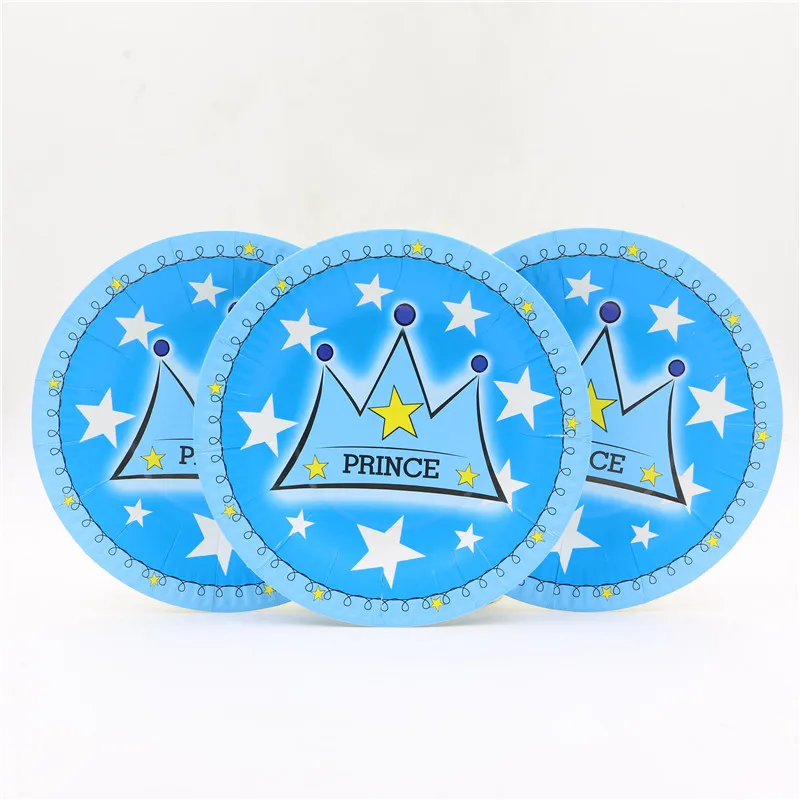 10pc \ много Baby Shower мультфильм тема Дети сувениры голубой Crown Бумага Таблички Happy