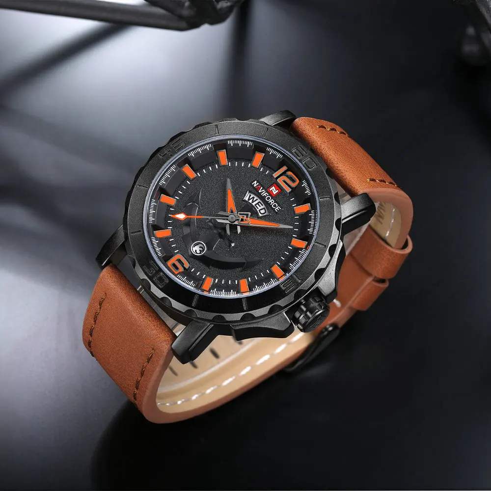 NAVIFORCE спортивные водонепроницаемые креативные часы люксовый бренд кварцевые часы кожаный ремешок Календарь модные часы для мужчин Relogio Masculino