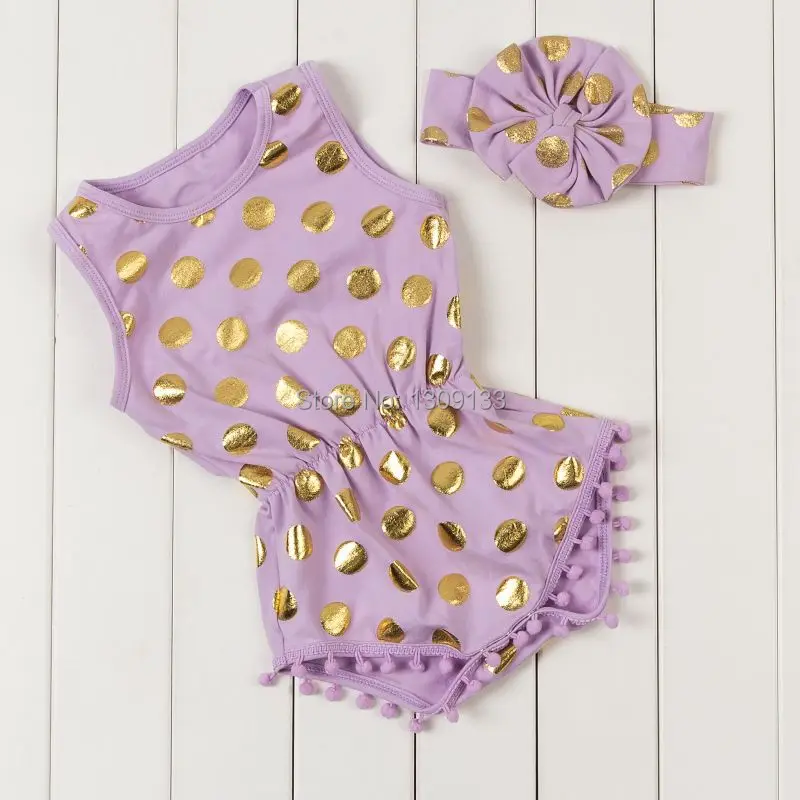 Золотистый комбинезон в горошек с помпонами для маленьких девочек повязка на