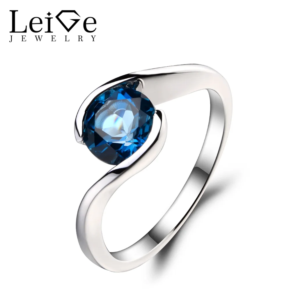 Украшения leige 1.68ct London Blue Topaz твердое кольцо из стерлингового серебра 925 пробы
