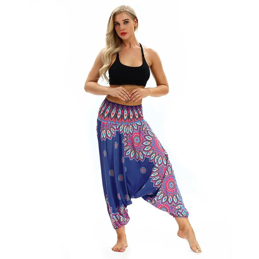 Новые женские повседневные свободные штаны для йоги широкие брюки Boho Aladdin Комбинезон гарем брюки с высокой талией спортивные брюки Одежда для женщин тренажерный зал - Цвет: YCL 024