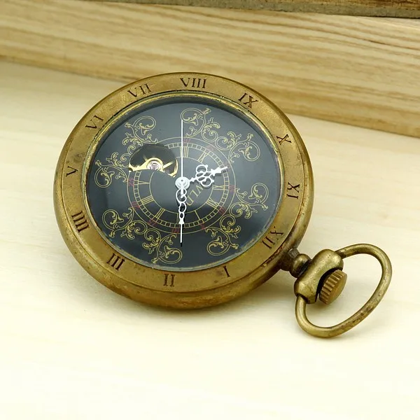 High Quality Copper Case Men Mechanical Pocket Watch With Chain +GIFTS BOX