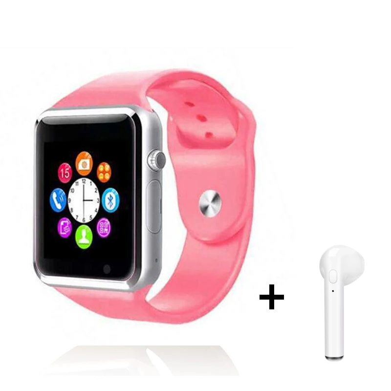 Pink A1 наручные часы Bluetooth Смарт часы Спорт Шагомер с sim-камерой Smartwatch С подарочной коробкой для Android iPhone PK iwo 8 GT08 V8 - Цвет: Pink
