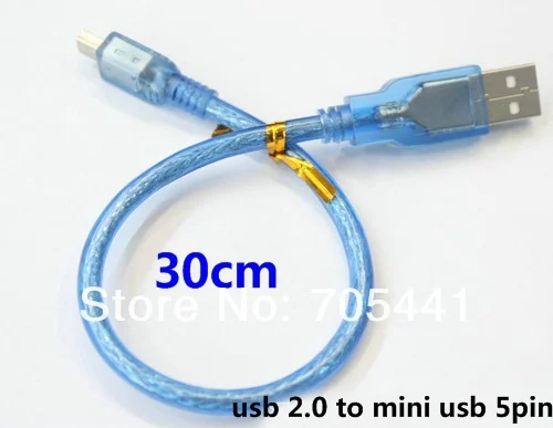 20 шт./лот Высокое качество 30 см bule USB 2 0 A к MINI B 5PIN кабель для передачи