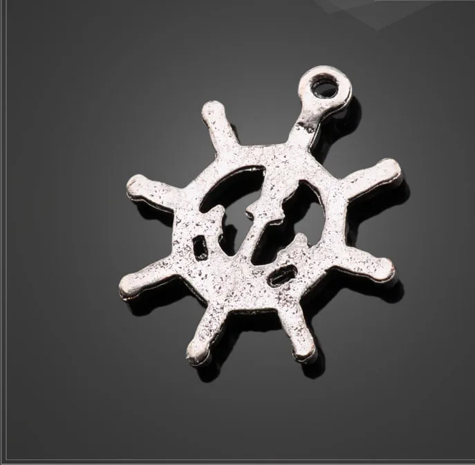 

High quality 50 PCS/Lot 23.6mm*26.7mm jewelry handmade antique silver plated rudder and anchor charms
