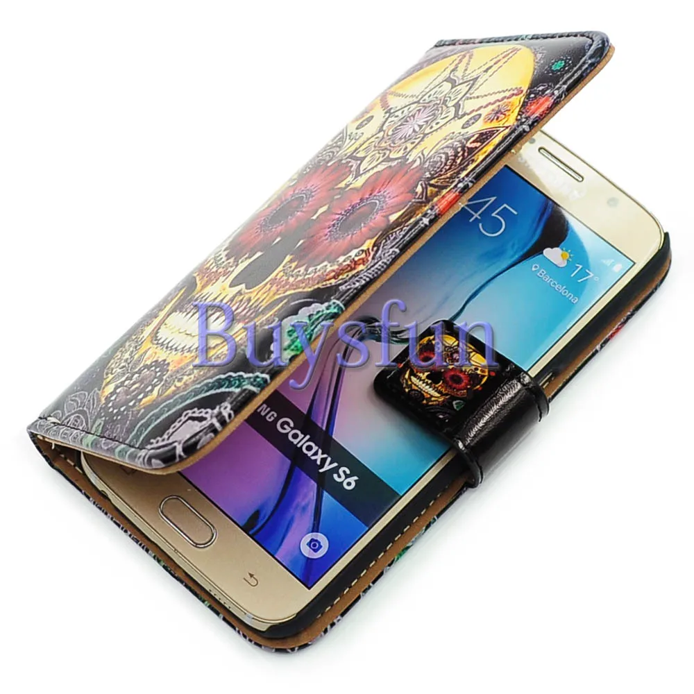 Bcov Золотой Цветочный Череп Кожаный Бумажник Чехол Обложка Для Samsung Galaxy S7 103022284 |